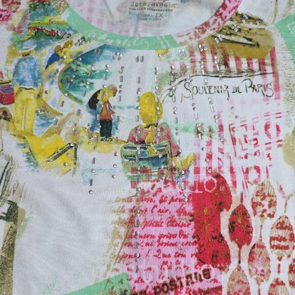 Onque Woman Elements Sz 1X Multicolor Bling Fun Eiffel Tower Graphic Top - Picture 7 of 12